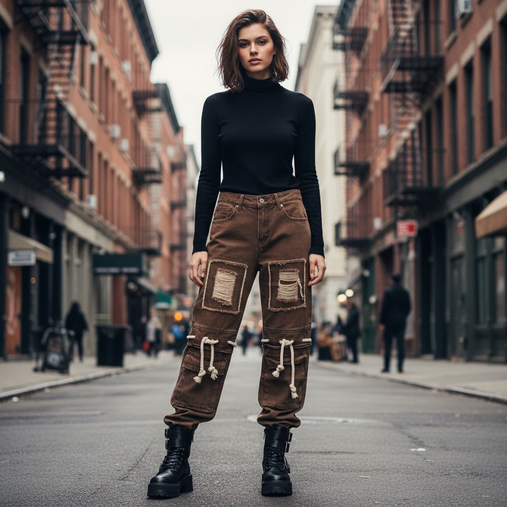 Y2K Deconstructed Women's Cargo Jeans Size M Brown